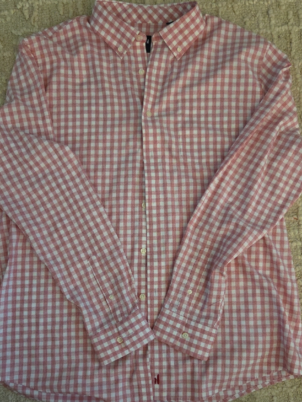 johnnie-O Pink and White Gingham Performance Shirt, XL